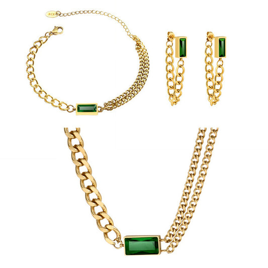 Women's Chain Zircon Double Twin Simple Green Necklaces