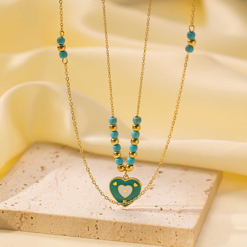 Women's Heart-shaped Stainless Steel For High-grade Golden Peach Heart Necklaces