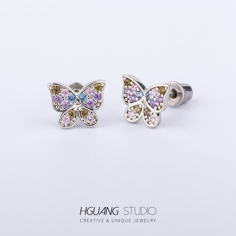 Zircon Ear Bone Sweet Colorful Piercing Earrings