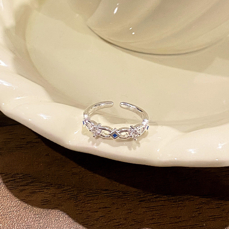 Falling Broken Blue Square Diamond Flower Branches Tendrils Female Gentle Ring