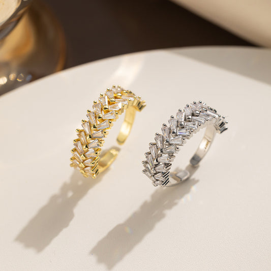 Temperament Double Row Diamond Zircon Opening Adjustable Female Rings