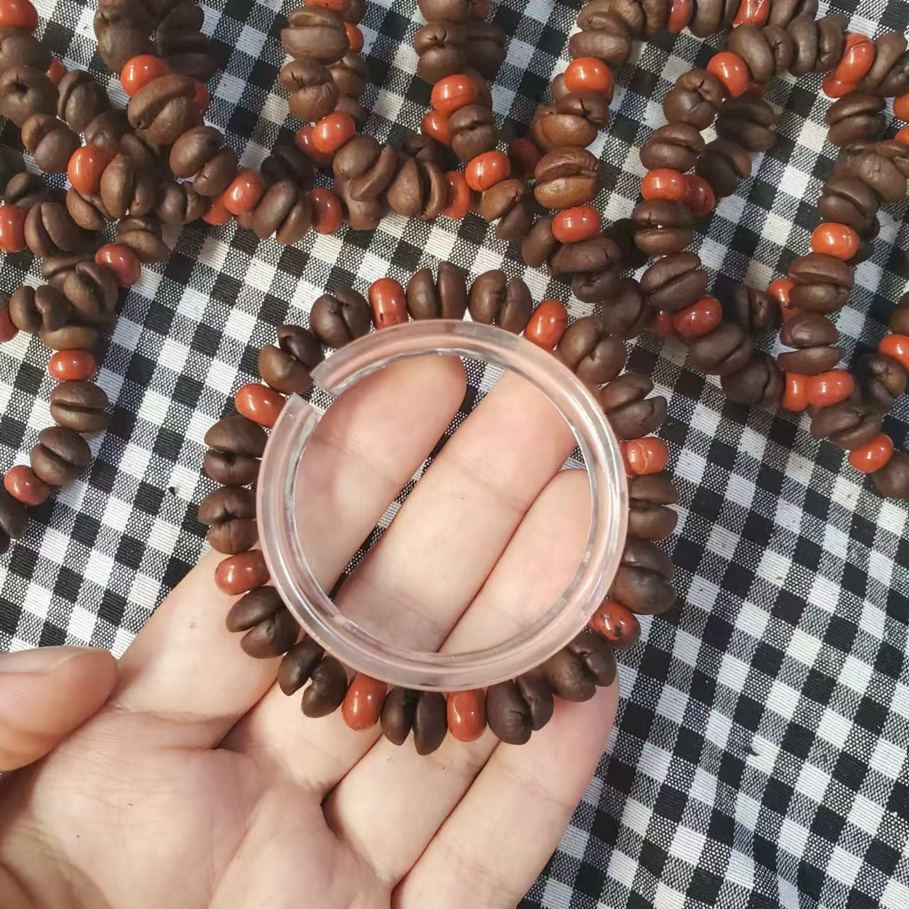 Coffee Bean Ebony Kitten Head Passion Fruit Seed Bracelets