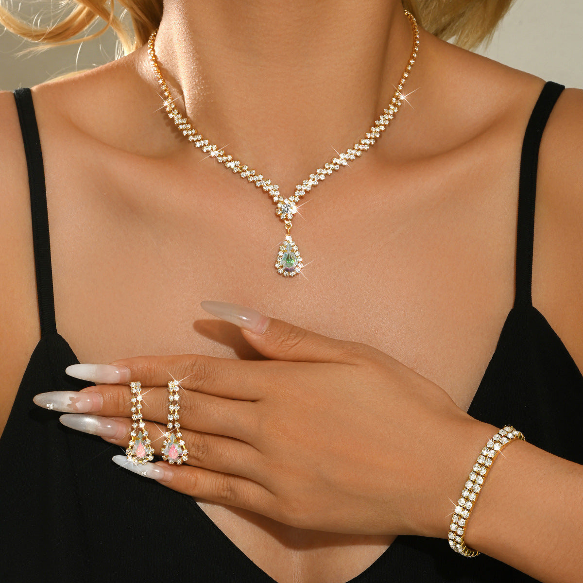 Bridal Wedding Suit Evening Dress Three-piece Jewelry Set