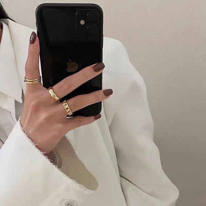 Gold Geometric Three-piece Female Versatile Chain Everyday Style Ring