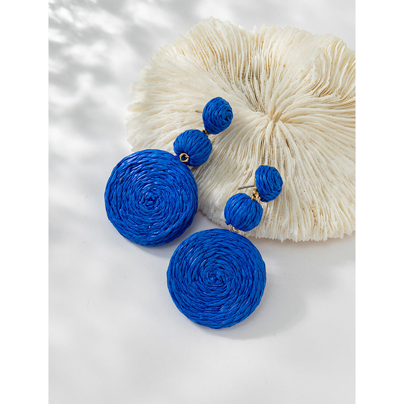 Women's Vacation Style Rattan High-grade Niche Raffia Earrings