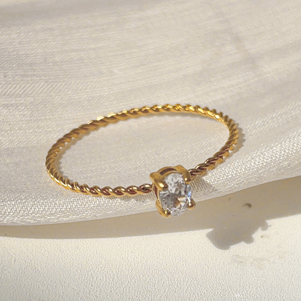 Design Gold-plated Oval Zircon Fine Twist Rings