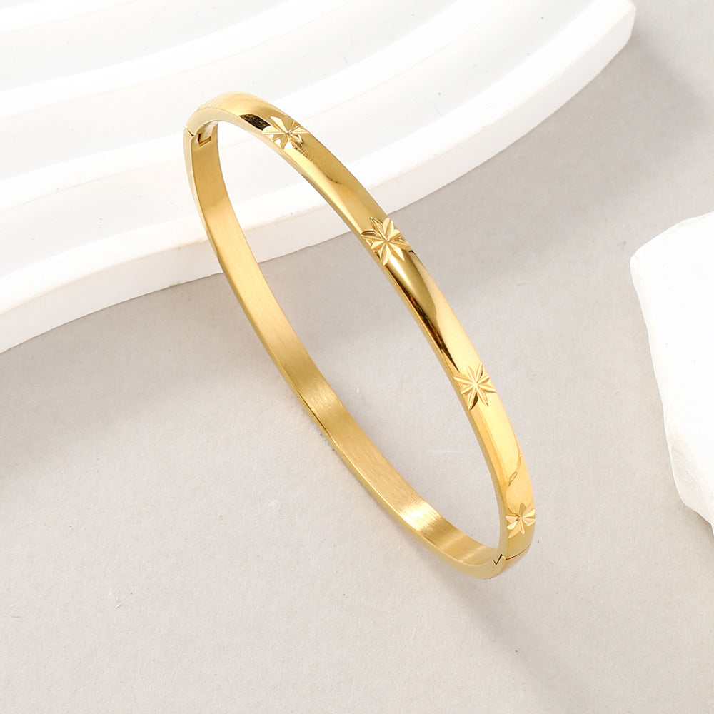 Stainless Steel Snap Joint Golden Batch Flower Octagonal Stars Bracelets