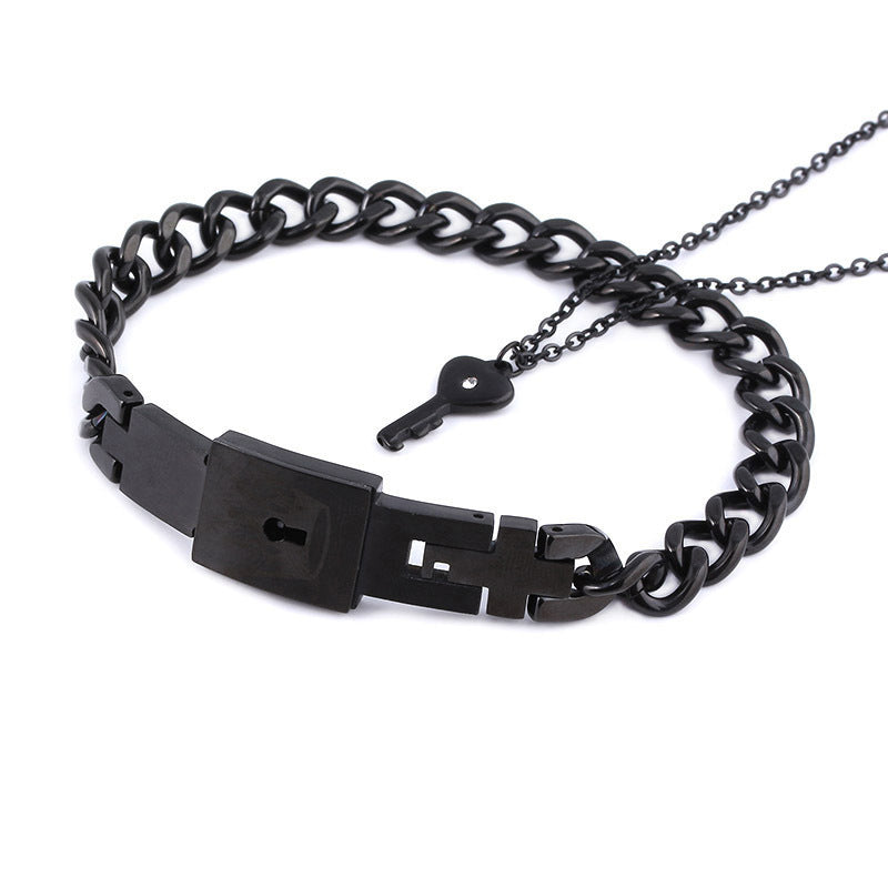 Women's & Men's Valentine's Day Gift Titanium Steel Couple Lock Heart Key Bracelet