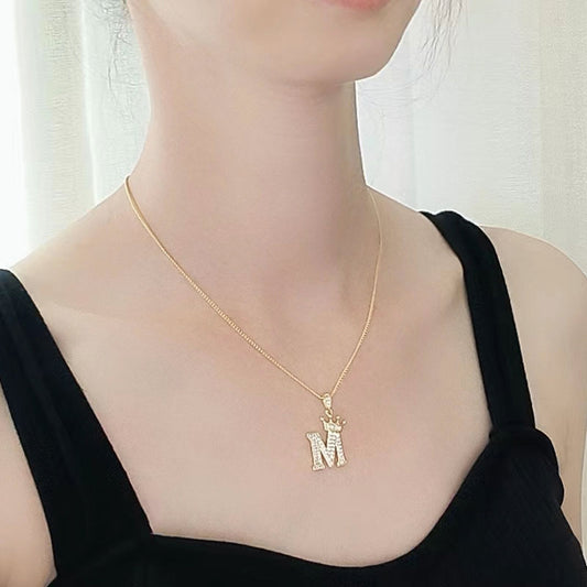 Women's Sier Crown English Letters Full Diamond Simple Necklaces