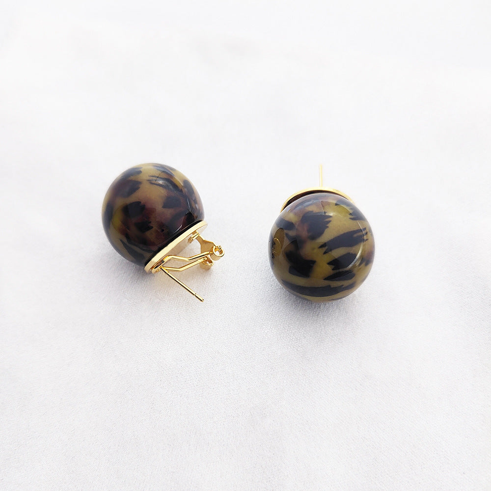 High-grade Style Sier Needle Round Leopard Earrings