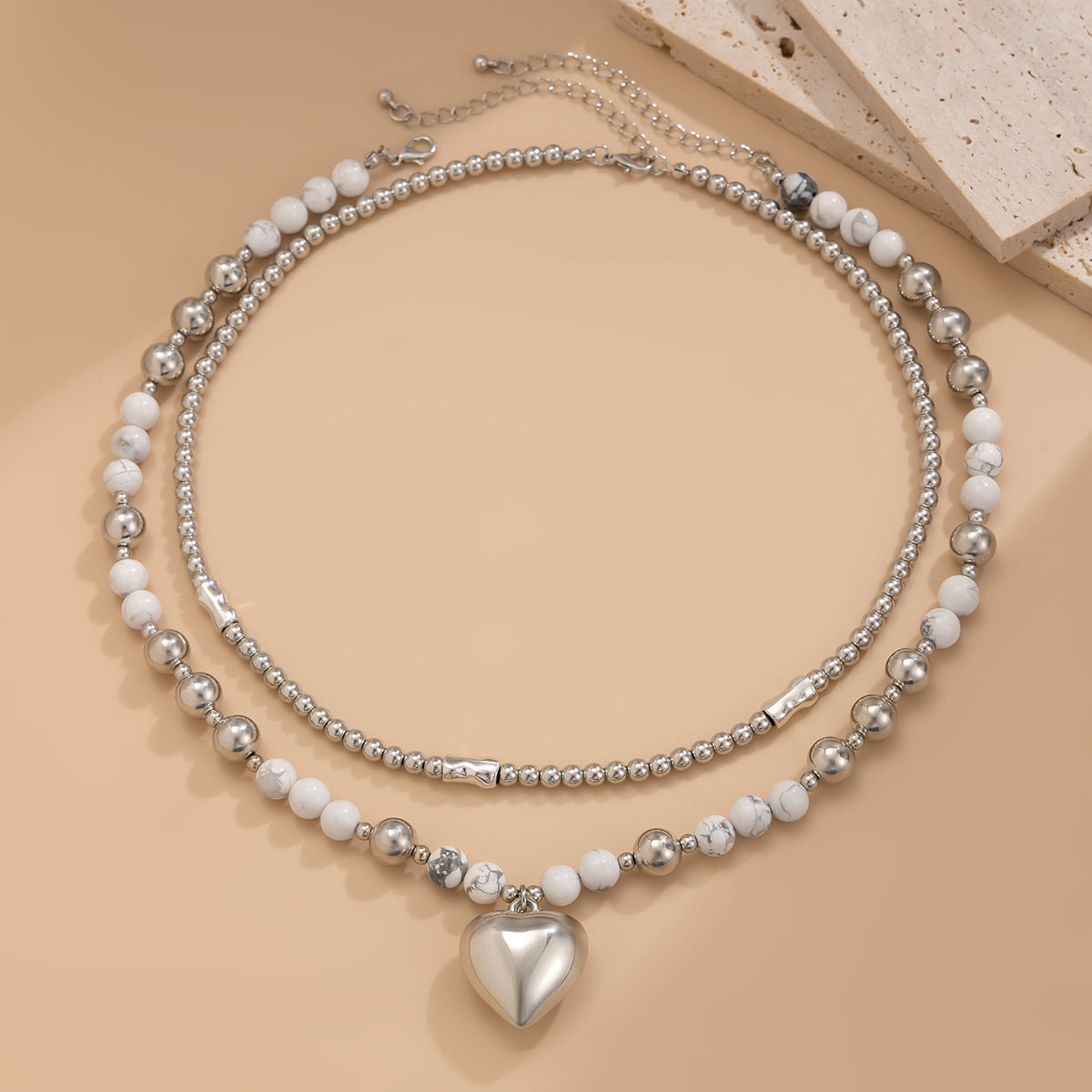 Beads Clavicle Chain Simple Heart-shaped Alloy Necklaces