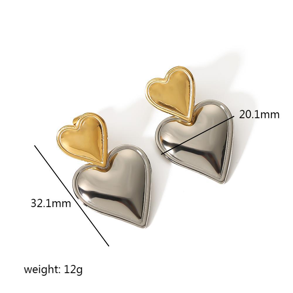 Gold Love Double Peach Heart Stainless Earrings