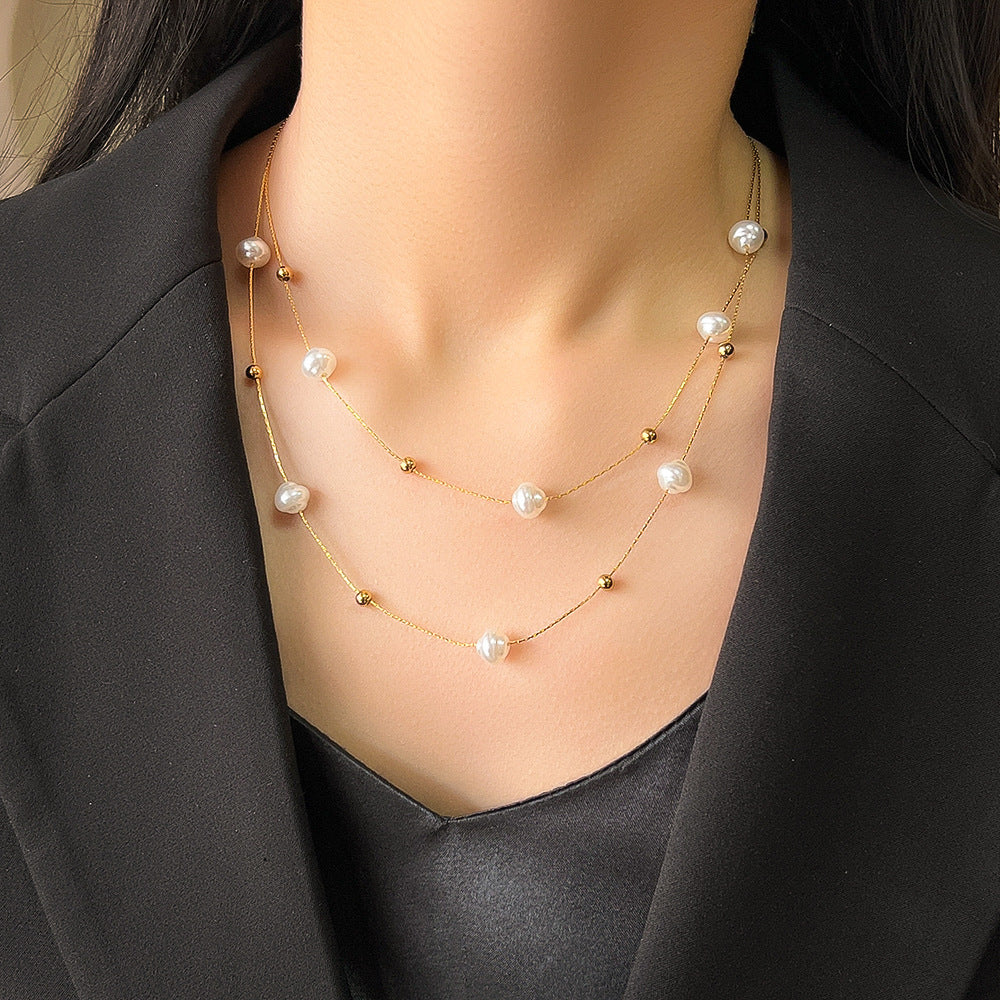 Baroque Pearl Titanium Steel No Fading Necklaces