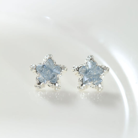 Blue Ice Crystal Fresh Sweet Pentagram Mosquito Coil Ear Clip Earrings