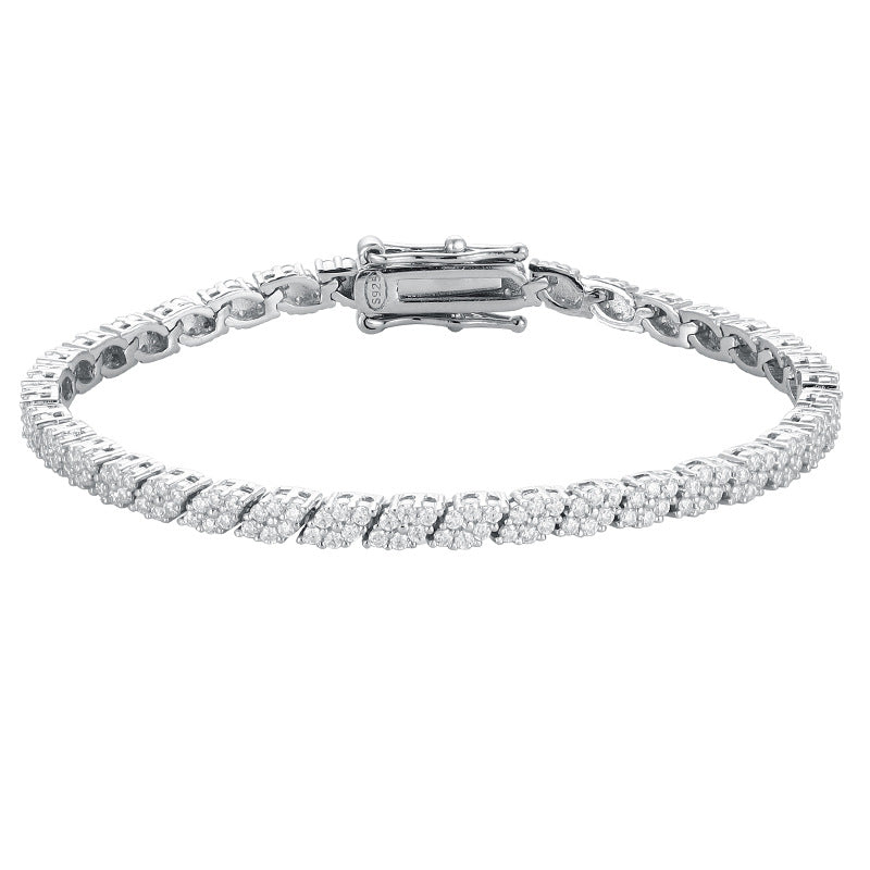 Women's Sier Design Full Diamond Simple Eye-catching Bracelets