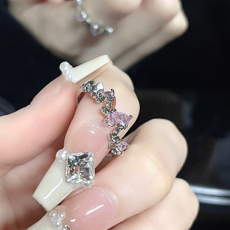 Heart-shaped Full Of Diamond Open-end Zircon Rings