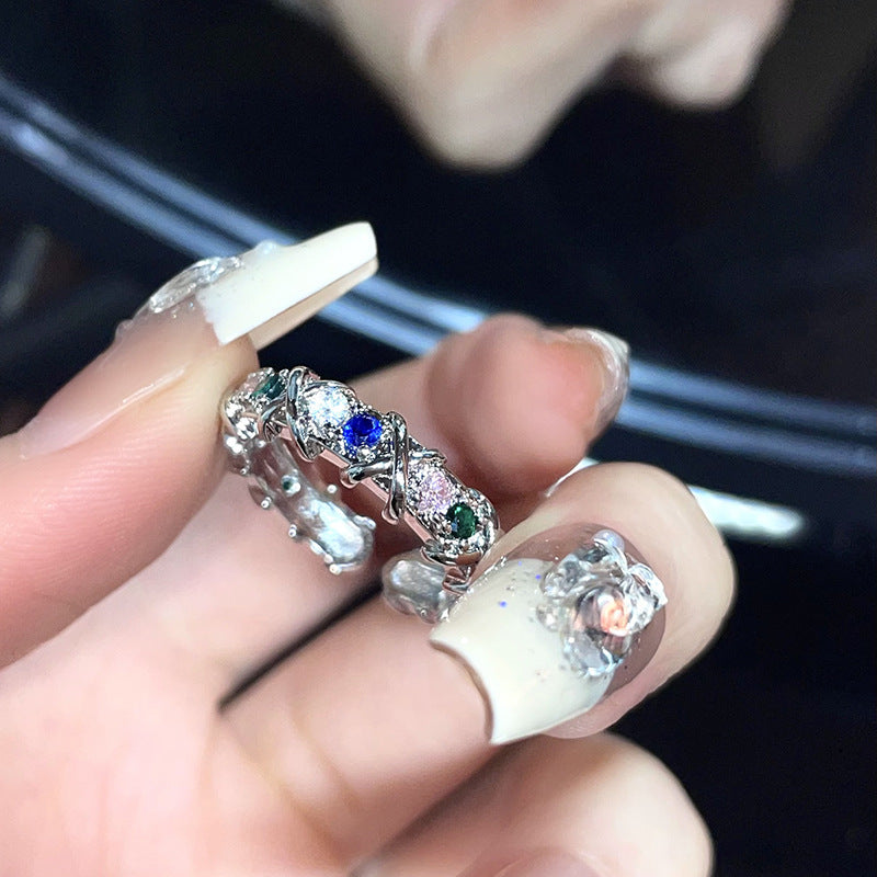 Moonstone Diamond Two-piece Female Niche Design French Simple Index Rings