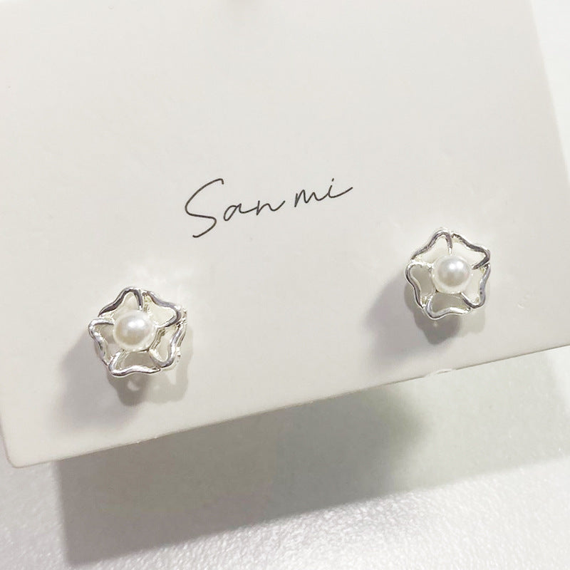 Fresh Plain Sier Plated Bow Female Small Simple Stud Earrings