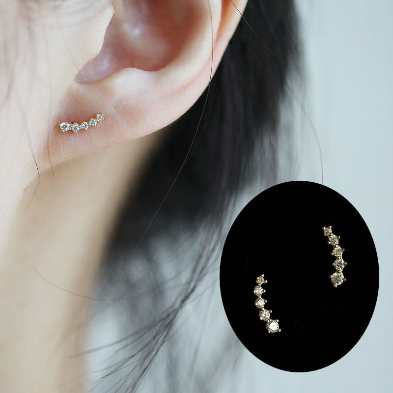 Wheatear Shape Gold-plated Mini Gang Drill Shiny Curved Stud Earrings