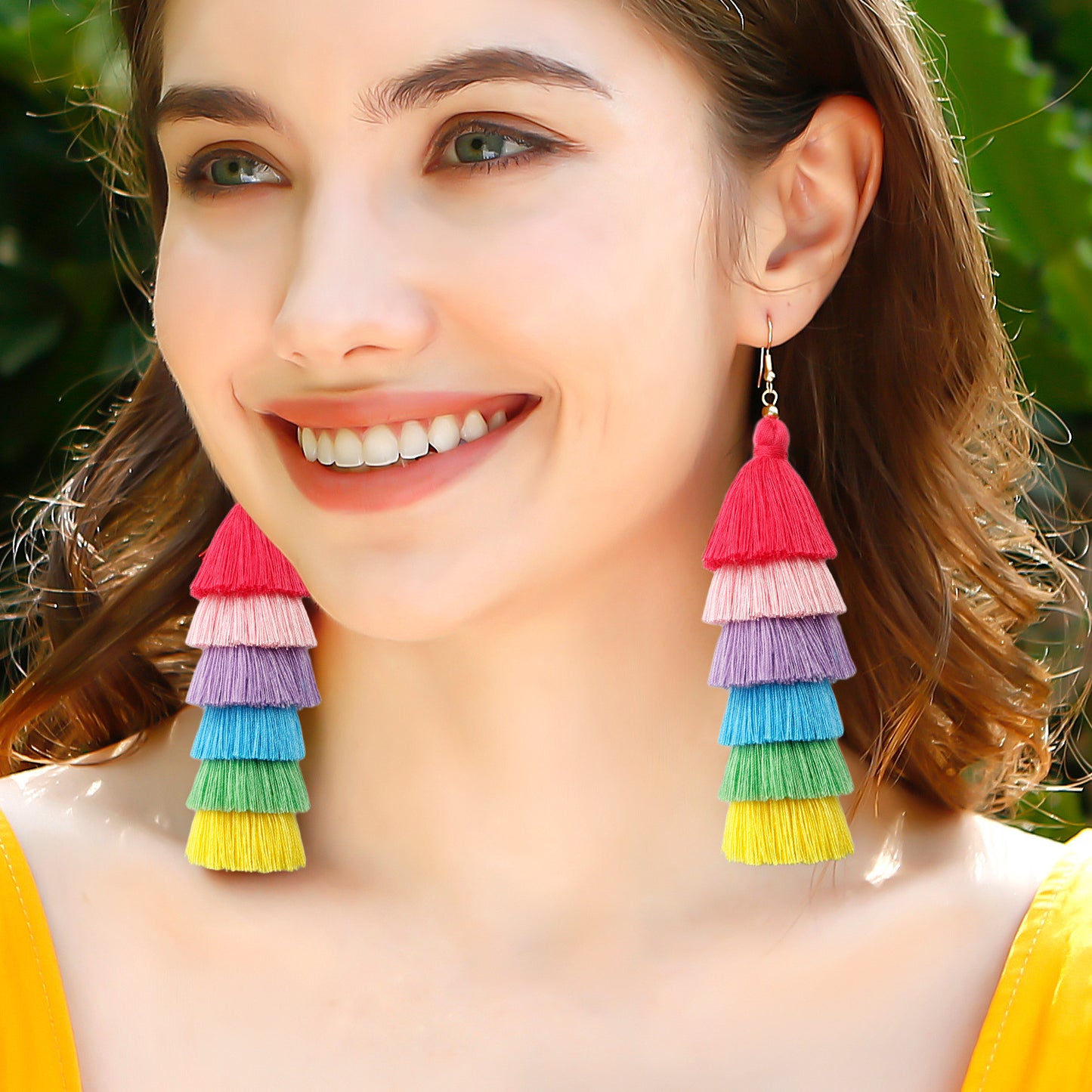 Vacation Style Tassel Colorful Rainbow Retro Earrings