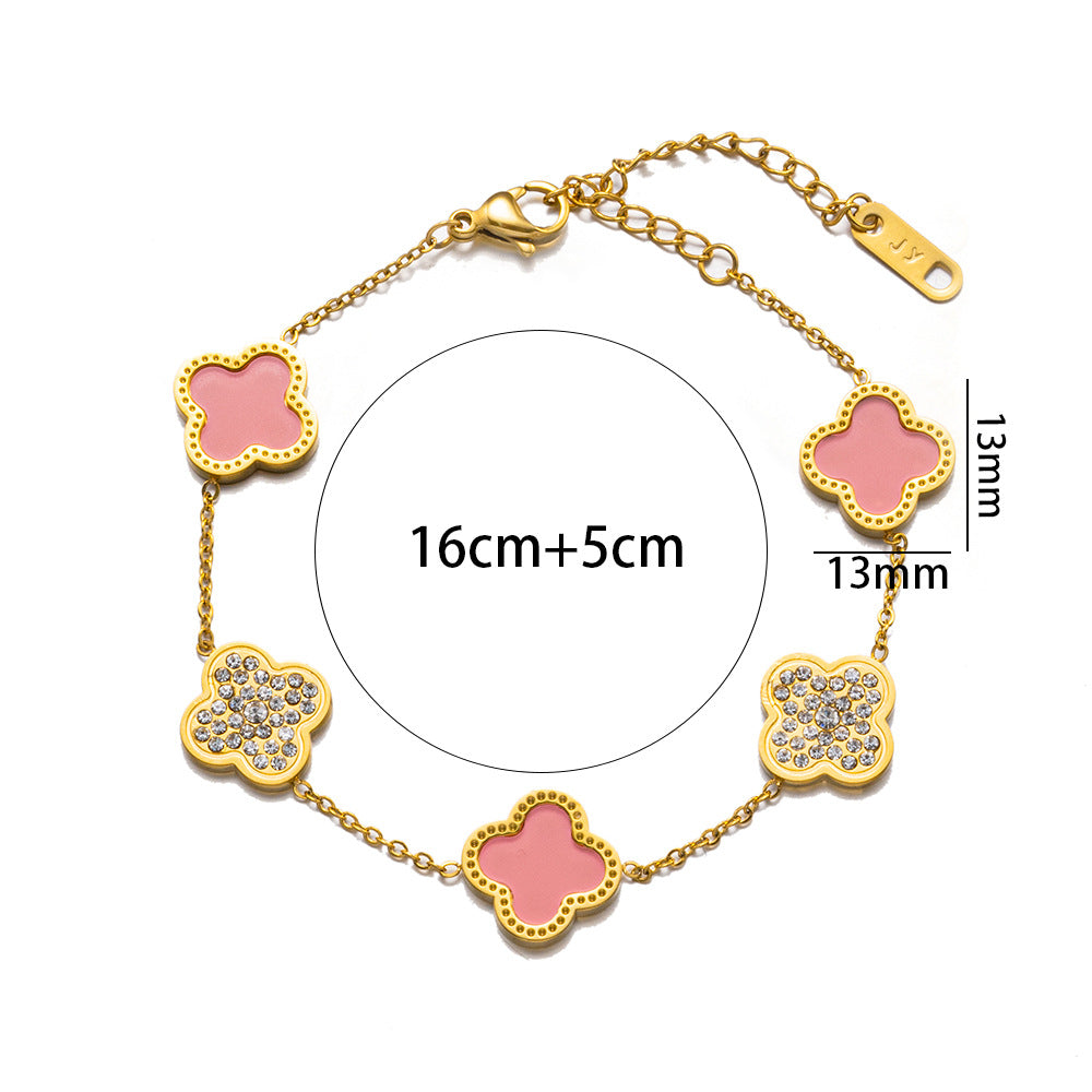 Titanium Steel Clover Diamond Rose Gold Fashion Charm Bracelets