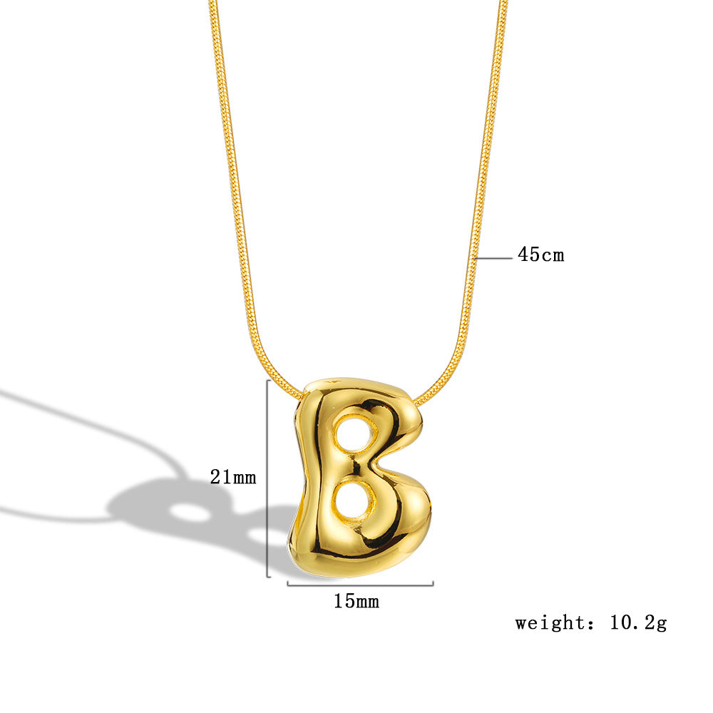 Balloon Bubble Chubby Letter Copper Plated Necklaces