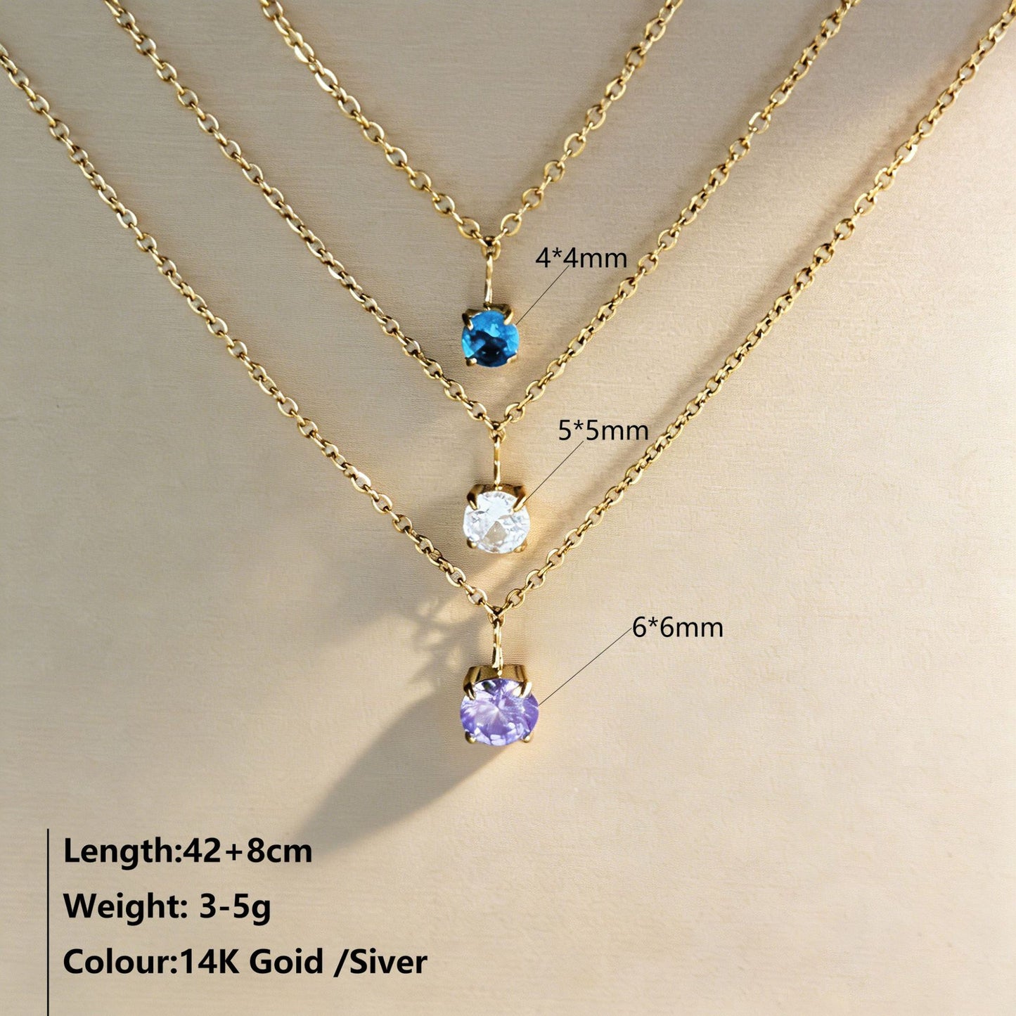 Luxury Simplicity Stylish Round Gold-plated Stainless Steel Colorful Crystals Pendants