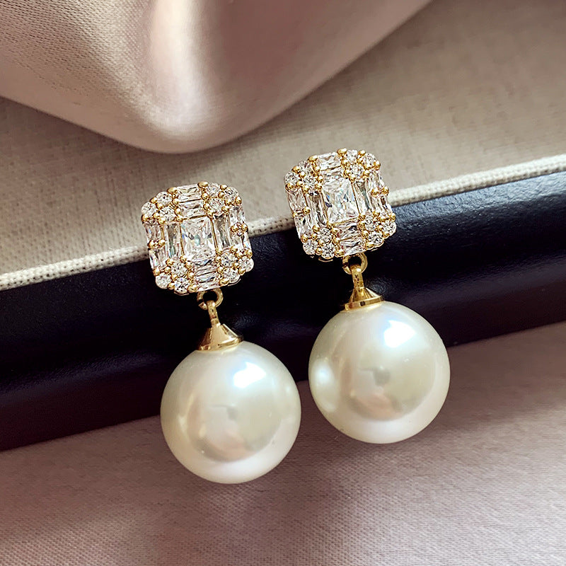 Zircon Pearl Korean Style Light Luxury High-grade Earrings