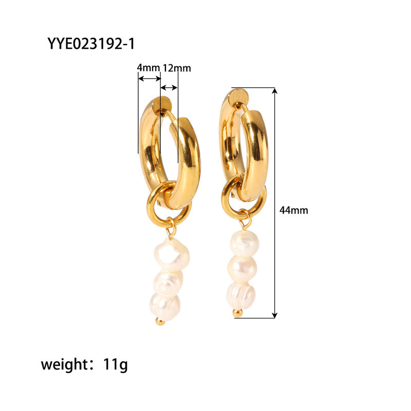 Water Pearl Fashion Stainless Steel Gold Earrings