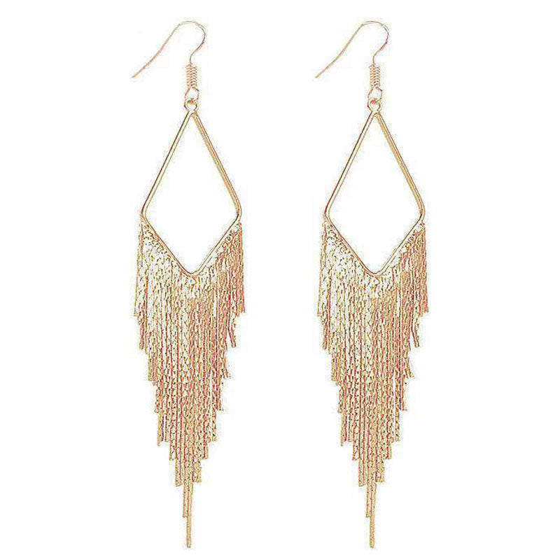 Fashion Tassel Elegant Metal Geometric Prism Earrings