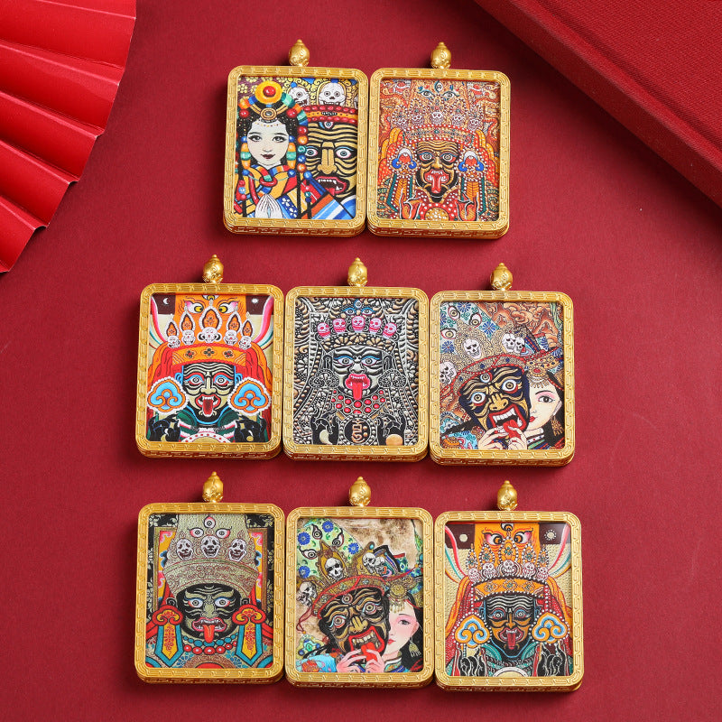 Master Green Tara Tibetan Square Gold Multiple Pendants