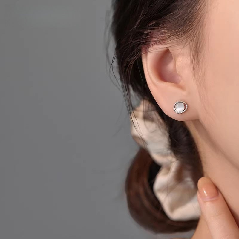 Sier Needle Opal Stone Ear Simple Graceful Niche Rings