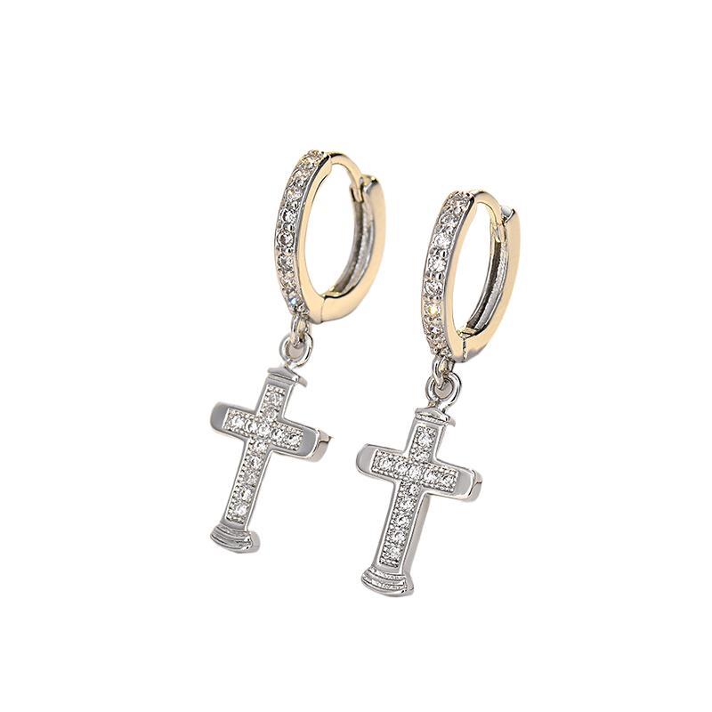 Cross Ear Clip Golden Diamond Sier Rings