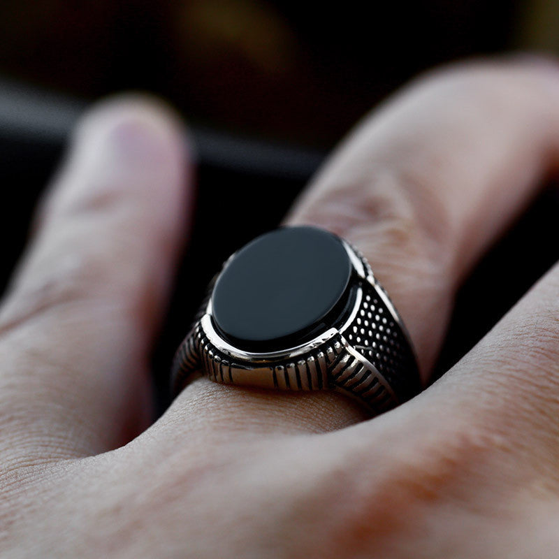 Men's Black Agate Fashion Punk Hip Hop Rings