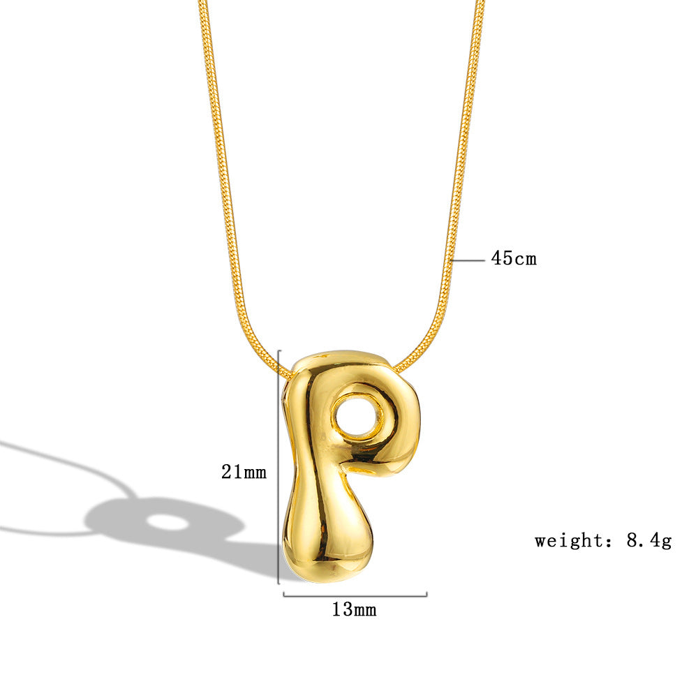 Balloon Bubble Chubby Letter Copper Plated Necklaces