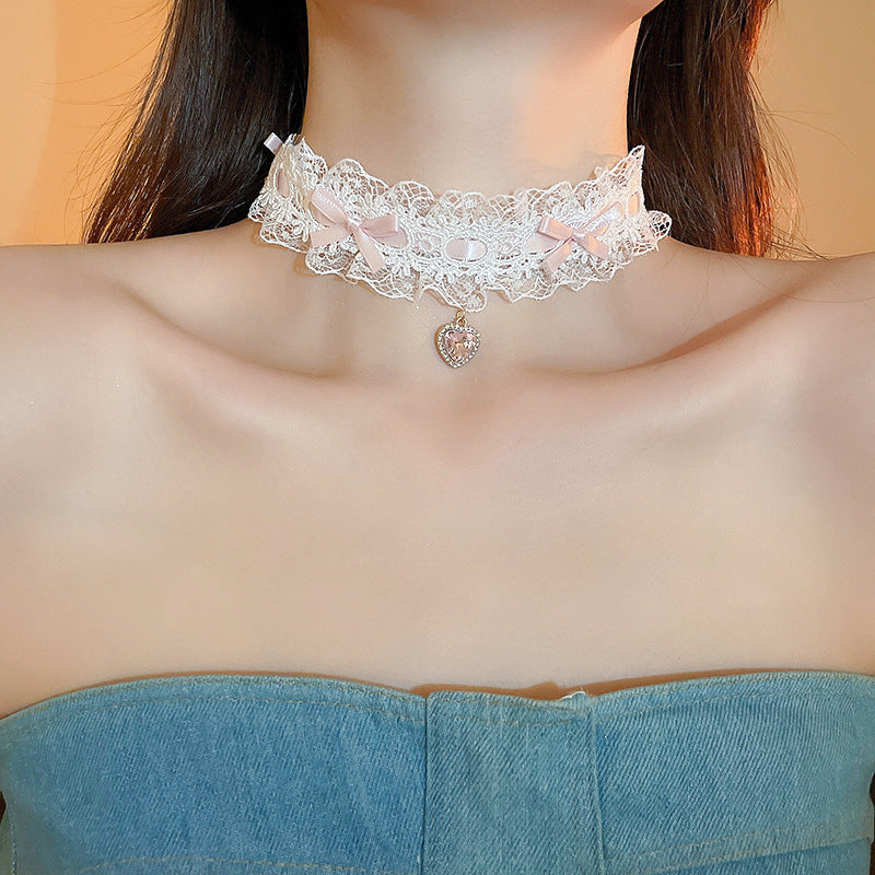 Heart Bow Pearl Korean Artsy Temperament Necklaces