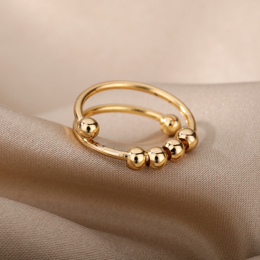 Women's & Men's Spiral Bead Anxiety Relief Open Gold Rings