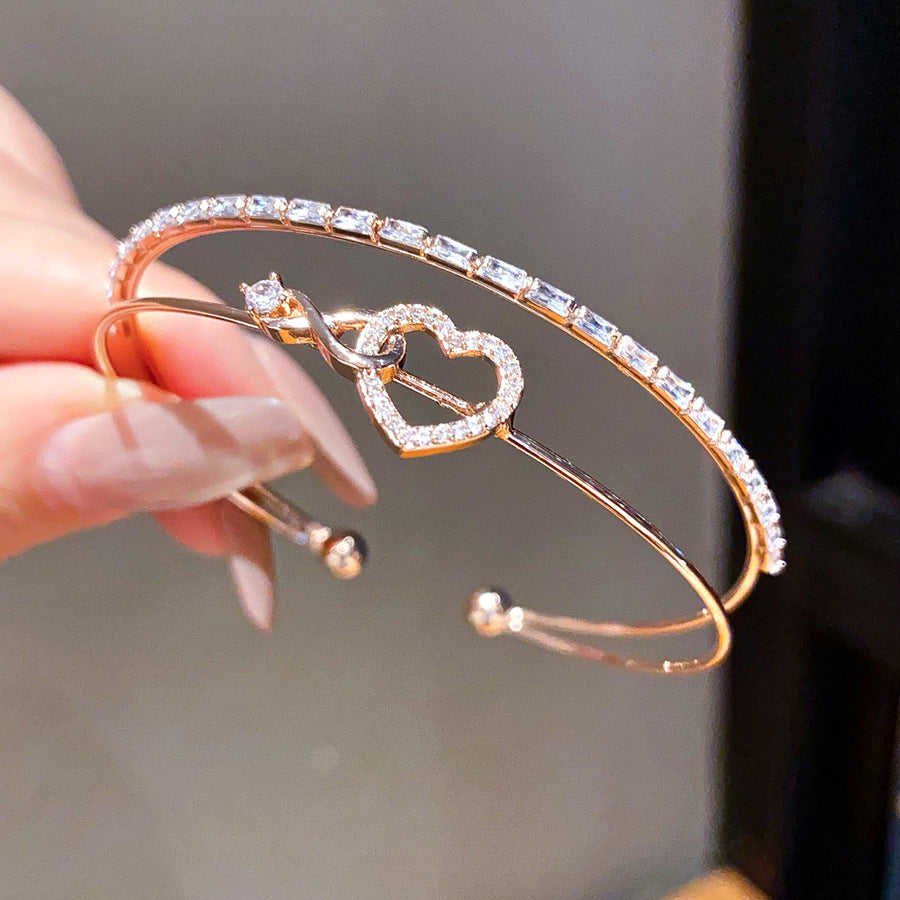 Women's Geometric Double Layers Loving Heart Fashionable Exquisite Light Bracelets