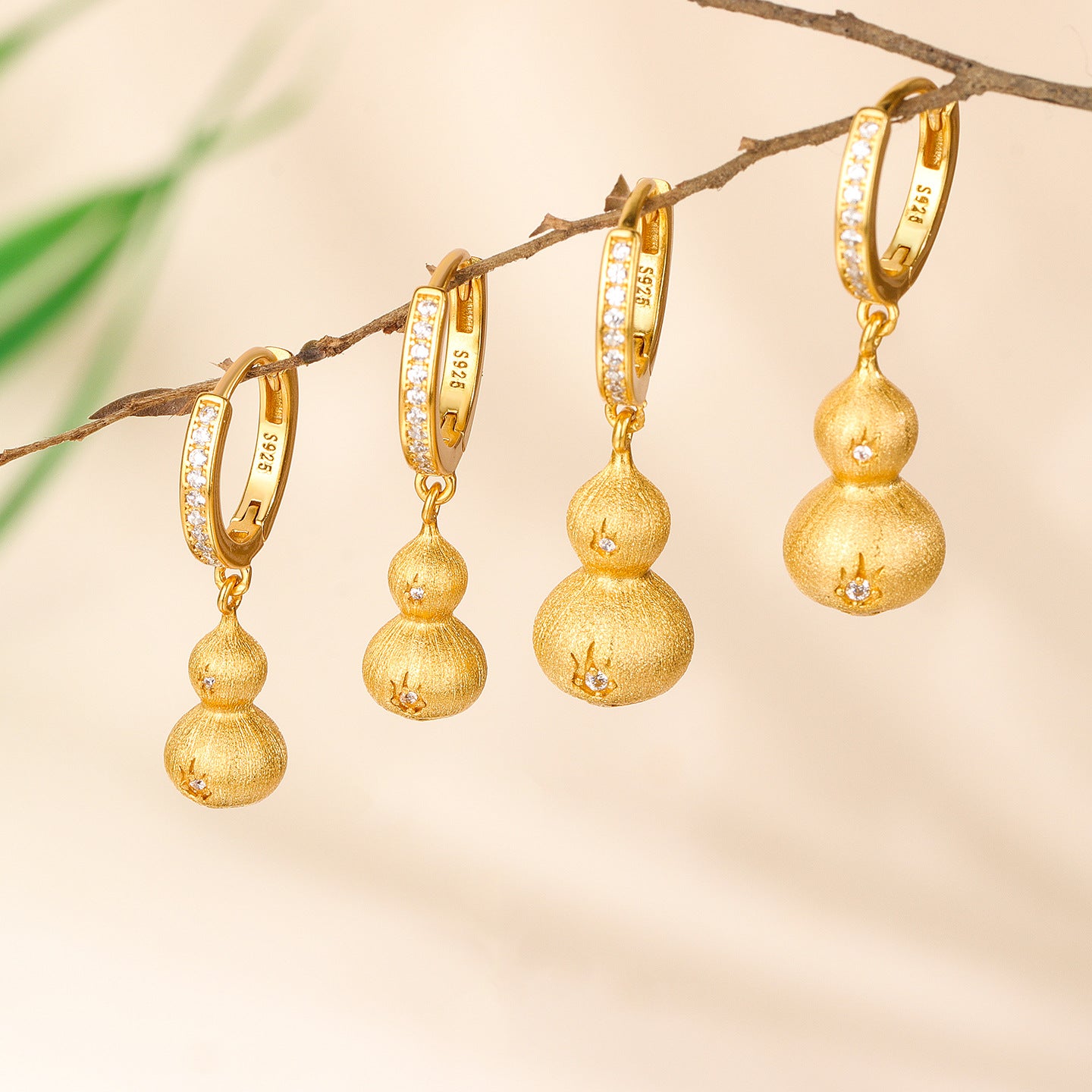 Sier Golden Gourd Chinese Brushed Light Luxury Earrings