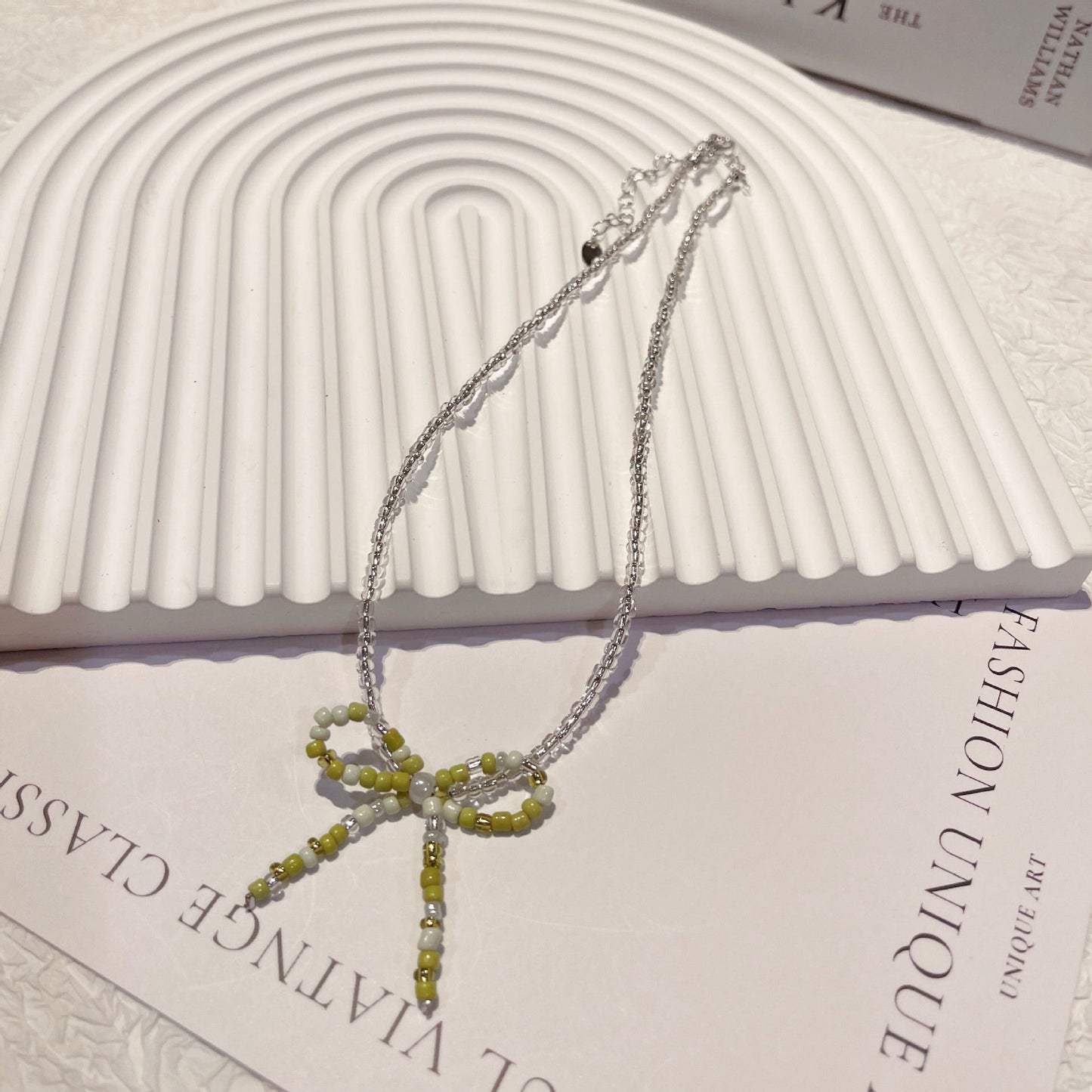Women's Chain Bow Crystal String Beads Niche Necklaces