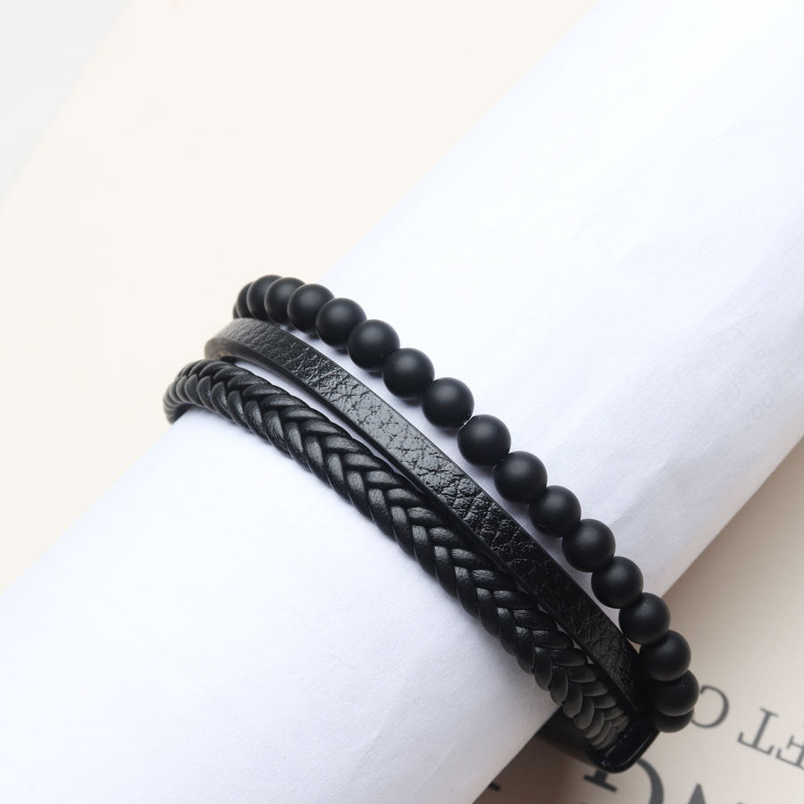 Men's Simple Handmade Woven Leather Hand-woven Volcanic Rock Bracelets