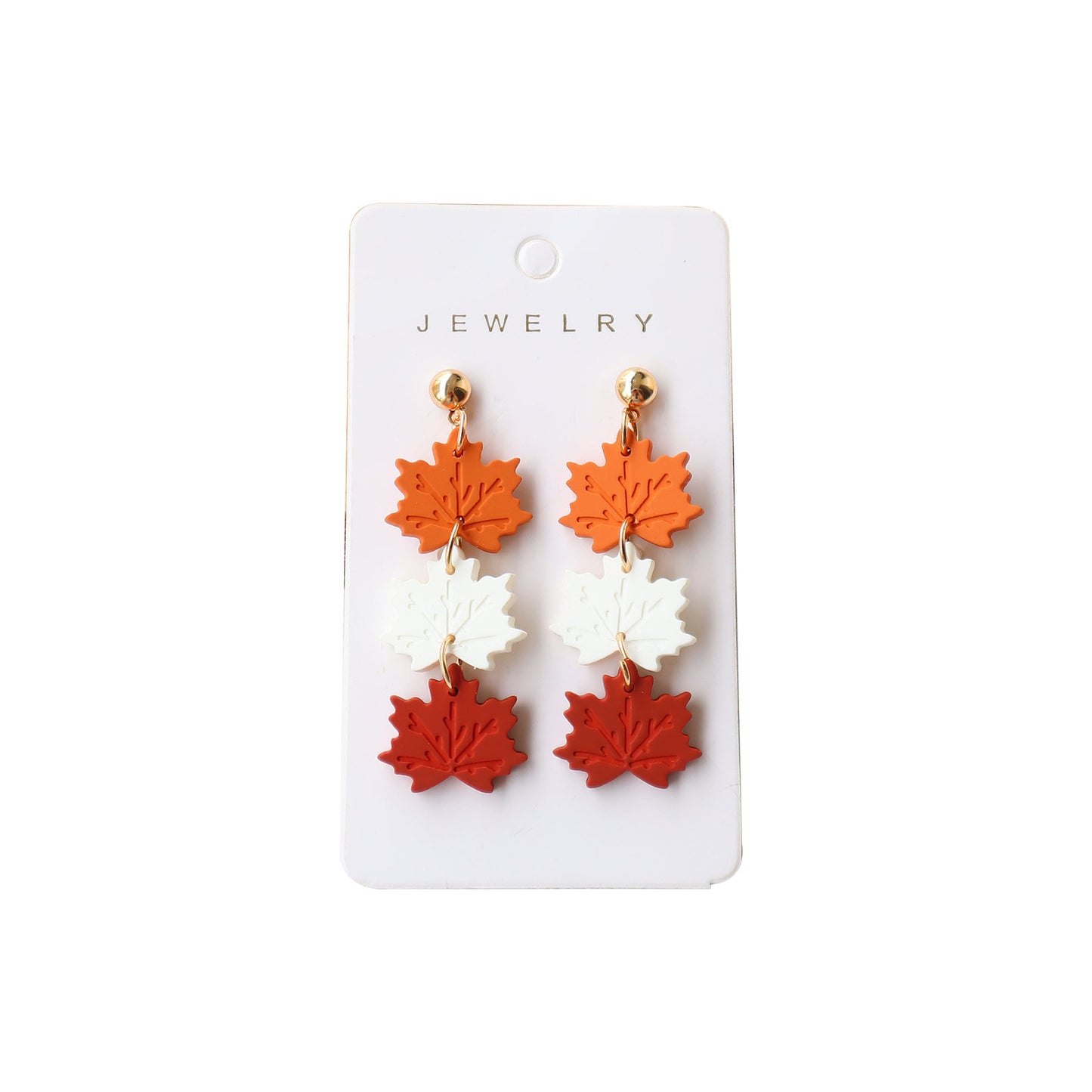 Hand Painted Acrylic Cat Maple Leaf Earrings