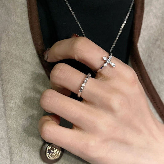 Show Thin Hands Cross Twin Sier Cold Style Rings