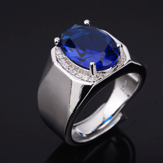 Men's Business Domineering Simulation Sapphire Open Inlaid Zircon Rings