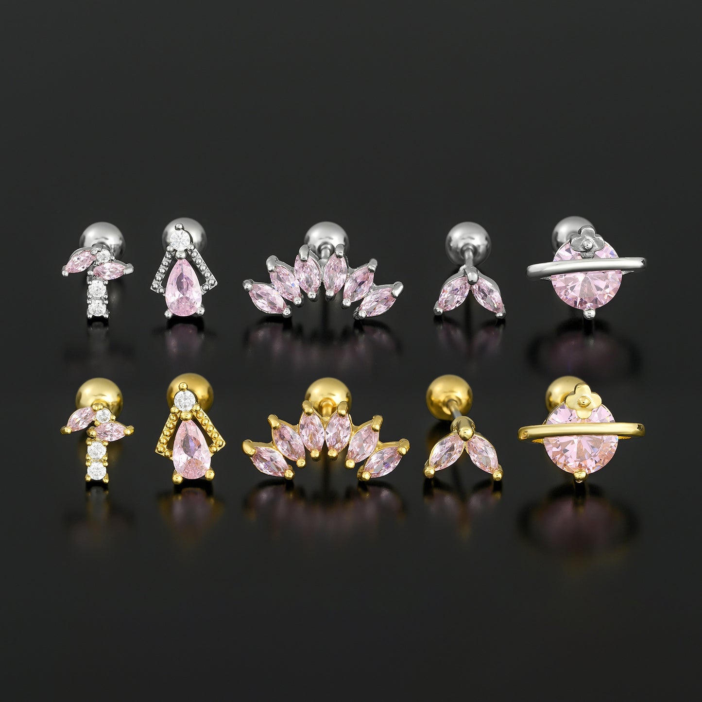 Personality Ear Bone Geometric Micro Inlaid Zircon Stainless Stud Earrings