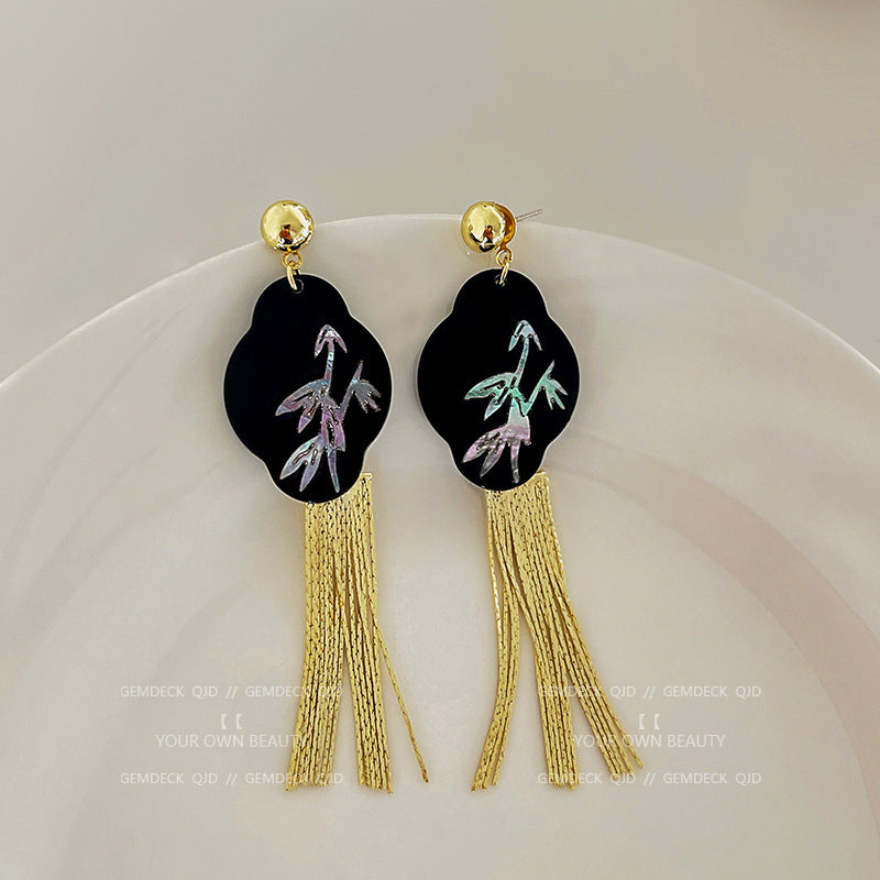 Women's Style Sier Needle Drop Oil Tassel Earrings