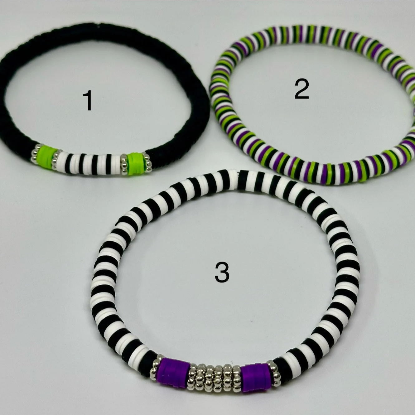 Clay Snowflake Spacer Black White Slice Bracelets