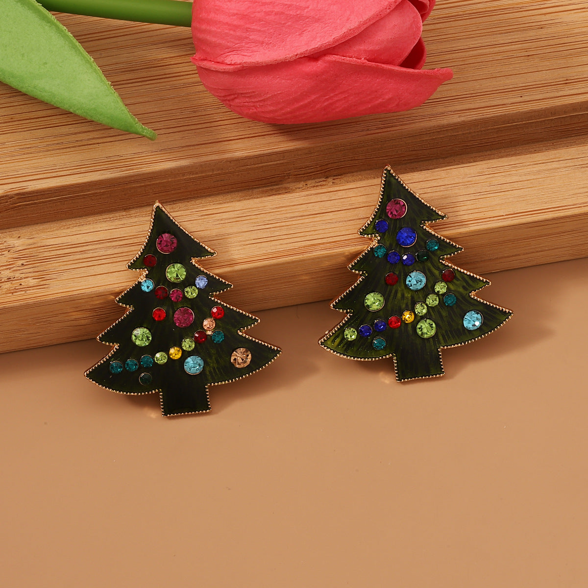 Christmas Series Tree Alloy Dripping Inlaid Earrings