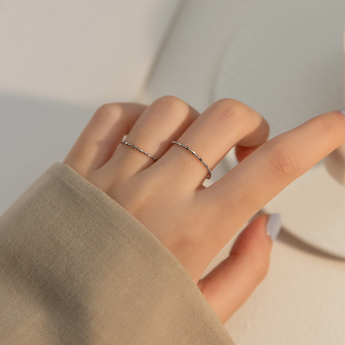 Lodge Sier Female Simple Fresh Beanie Chain Small Sweet Rings