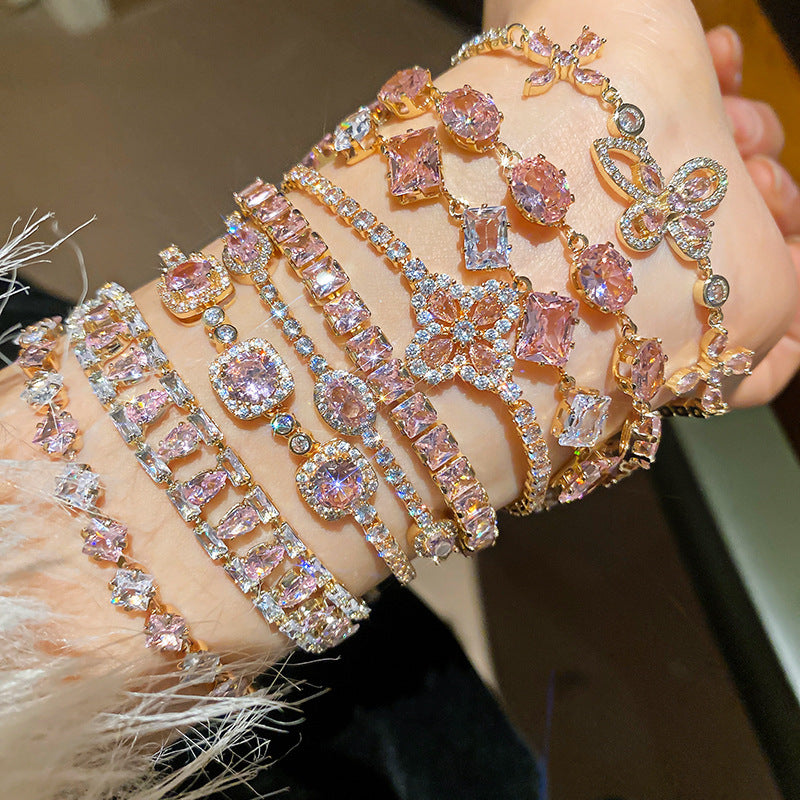 Pink Heart Diamond Flower Light Luxury Minority High Sense Fashion Bracelet